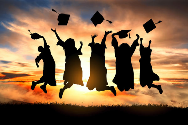 stock art of graduates jumping